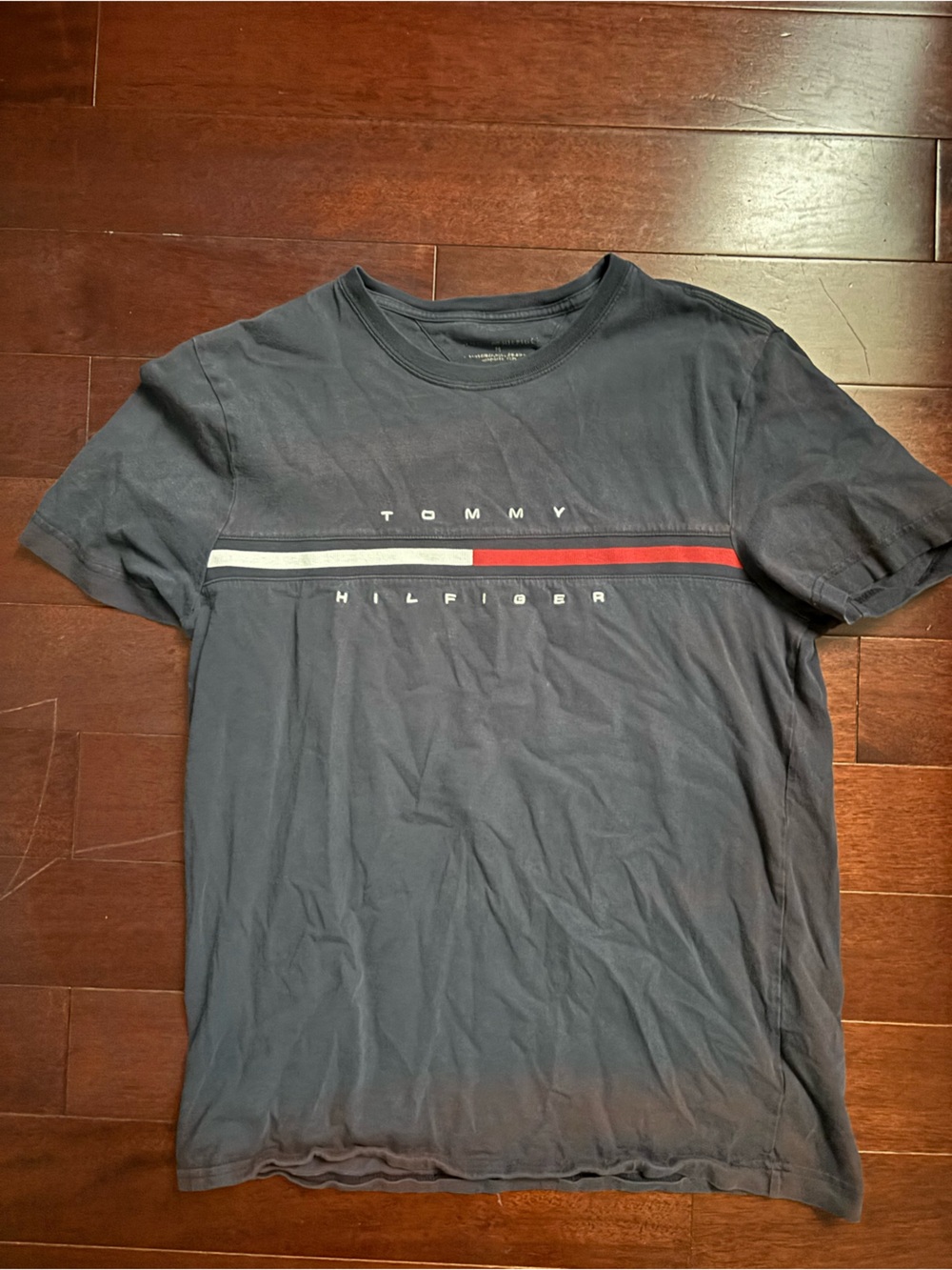 Tommy Hilfiger Navy Crew Neck Tee with Red & White Stripe